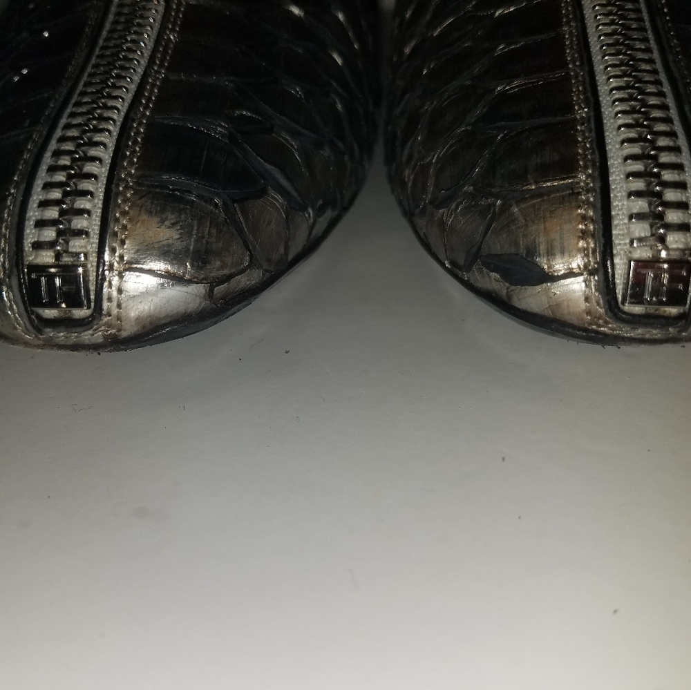 Tom Ford Silver Metallic Python Skin Ankle Boots - image 2